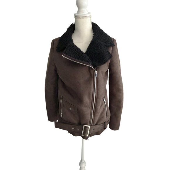 MISSGUIDED Brown Faux Shearling Coat Jacket Size US 4 - Picture 3 of 6